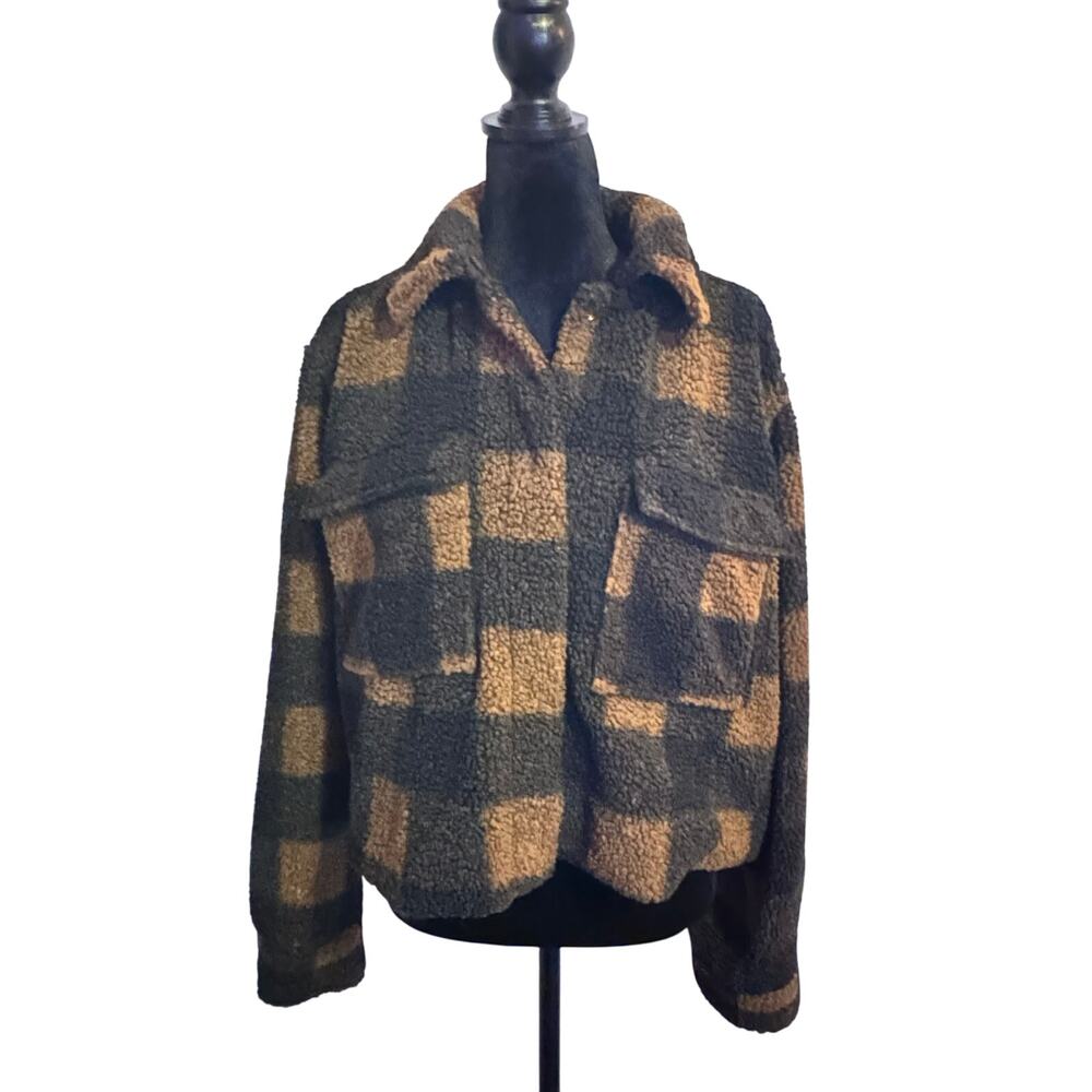 DIVIDED CROPPED LUMBERJACK JACKET BROWN/BLACK SZ L